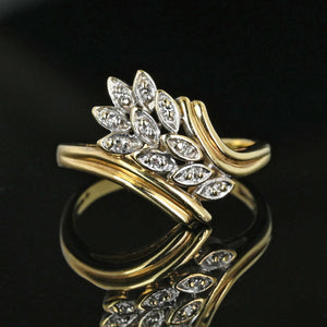 Vintage 10K Gold Bypass Diamond Leaf Ring - Boylerpf