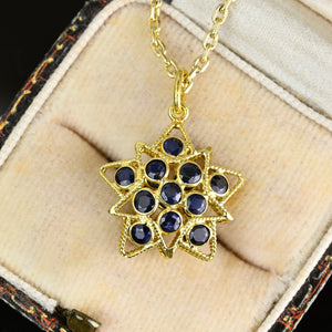 Vintage 18K Gold Filigree Sapphire Star Pendant - Boylerpf