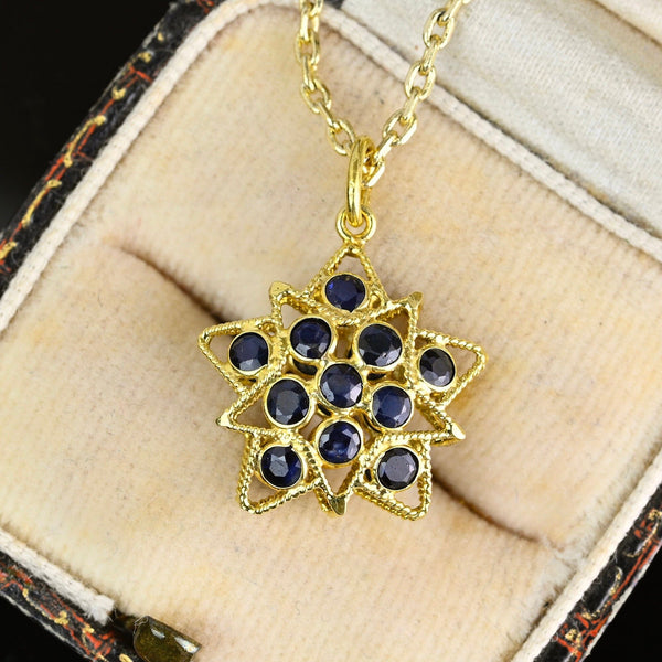 Vintage 18K Gold Filigree Sapphire Star Pendant - Boylerpf