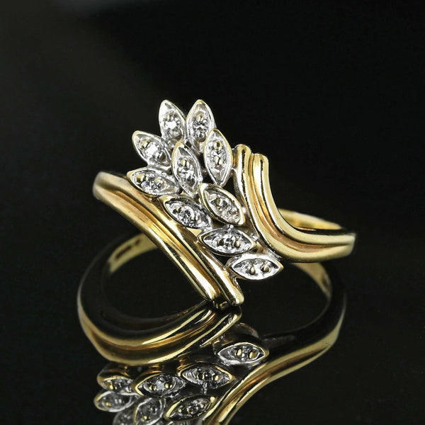 Vintage 10K Gold Bypass Diamond Leaf Ring - Boylerpf