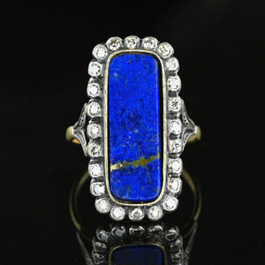 Art Deco 1.02 CTW Mine Cut Diamond Halo Lapis Lazuli Ring - Boylerpf