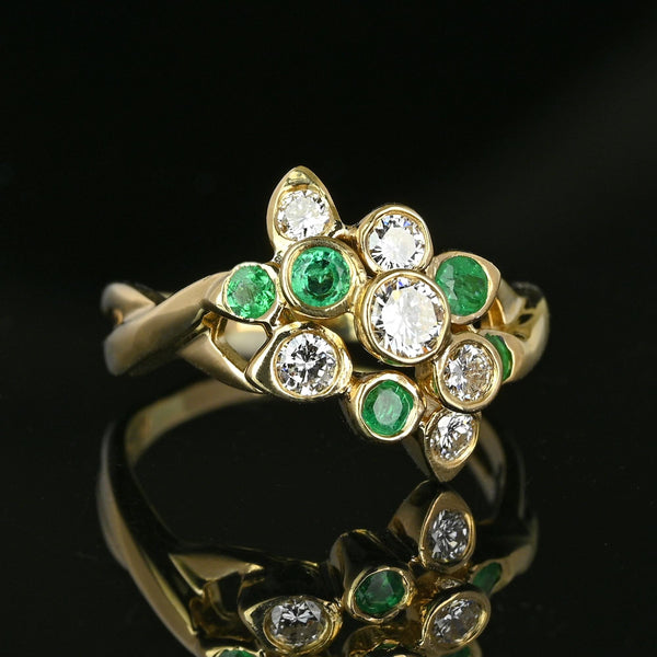 14K Gold Emerald .50 CTW Diamond Cluster Ring - Boylerpf