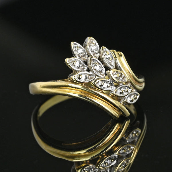 Vintage 10K Gold Bypass Diamond Leaf Ring - Boylerpf