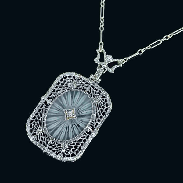 Art Deco Rock Crystal Starburst Diamond Necklace - Boylerpf