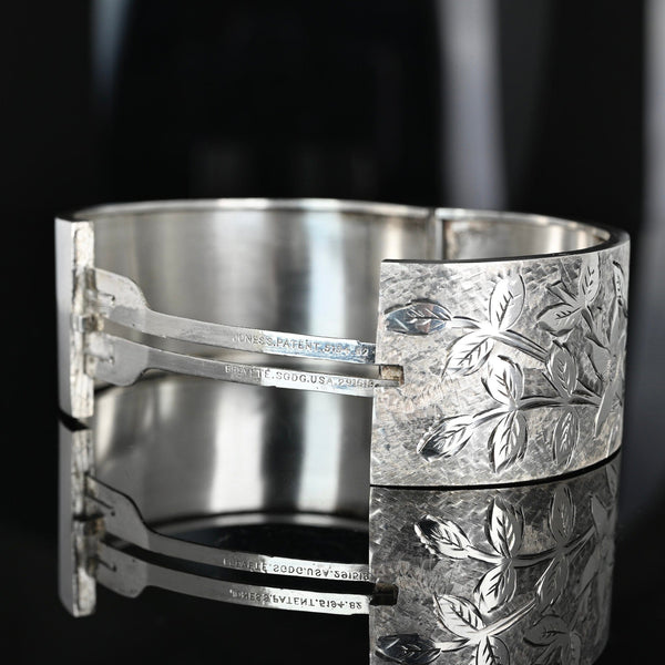 Antique Sterling Silver Forget Me Not Engraved Bangle - Boylerpf