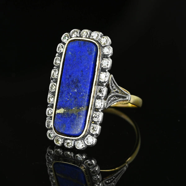 Art Deco 1.02 CTW Mine Cut Diamond Halo Lapis Lazuli Ring - Boylerpf