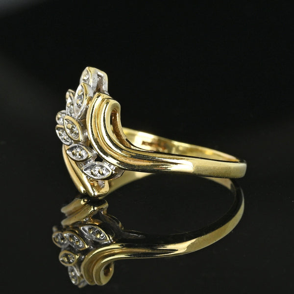 Vintage 10K Gold Bypass Diamond Leaf Ring - Boylerpf