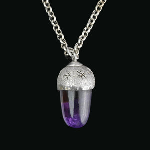 Arts & Crafts Silver Star Engraved Amethyst Acorn Pendant - Boylerpf