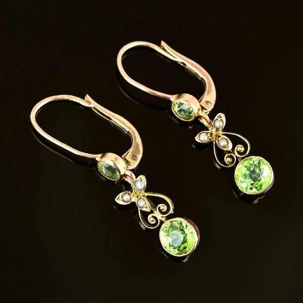 ON HOLD Elegant Antique 10K Gold Seed Pearl Peridot Earrings - Boylerpf