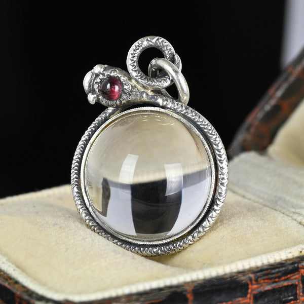 Art Deco Pools of Light Rock Crystal Garnet Snake Pendant - Boylerpf