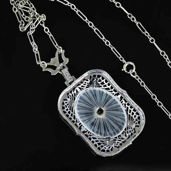 Art Deco Rock Crystal Starburst Diamond Necklace - Boylerpf