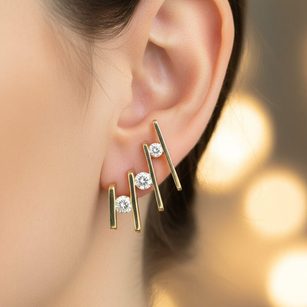 Jose Hess Diamond Ear Climbers 14K Gold Vintage Earrings - Boylerpf
