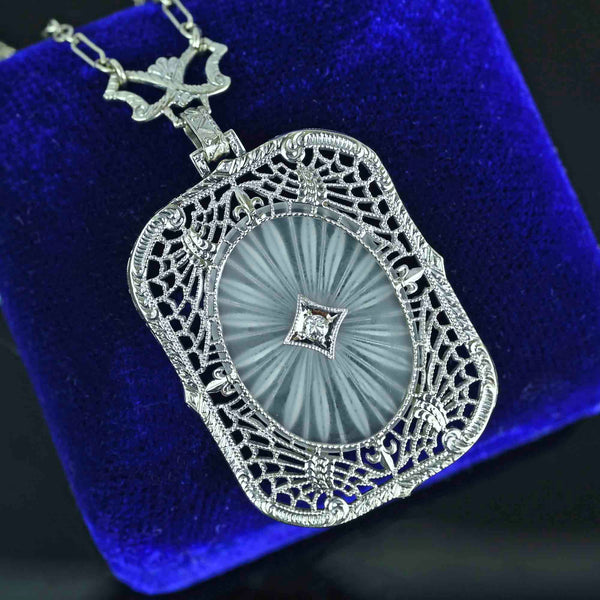 Art Deco Rock Crystal Starburst Diamond Necklace - Boylerpf