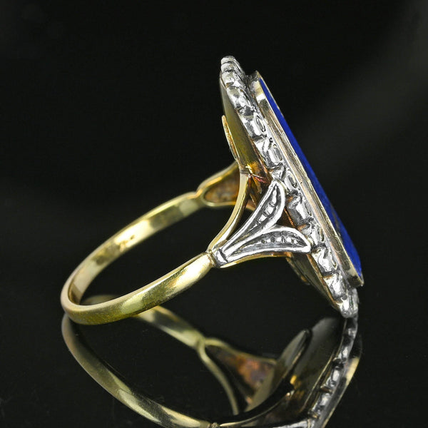 Art Deco 1.02 CTW Mine Cut Diamond Halo Lapis Lazuli Ring - Boylerpf