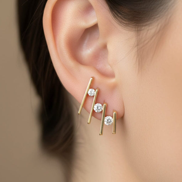 Jose Hess Diamond Ear Climbers 14K Gold Vintage Earrings - Boylerpf