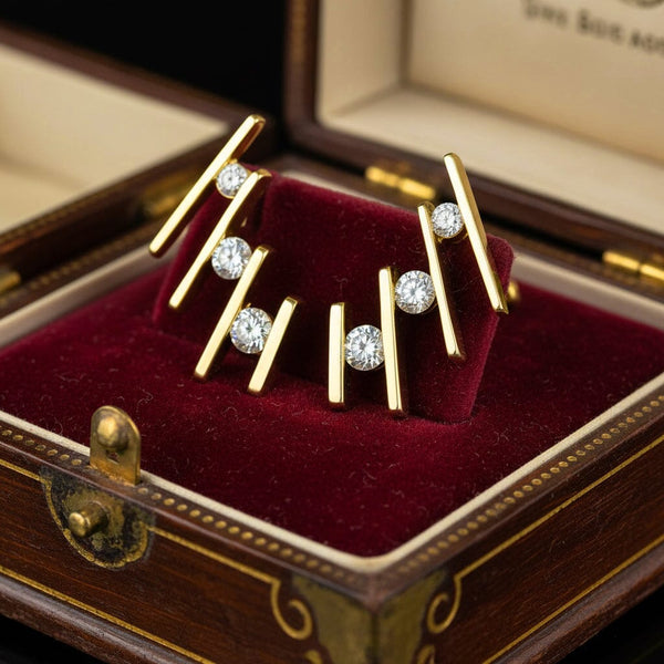 Jose Hess Diamond Ear Climbers 14K Gold Vintage Earrings - Boylerpf