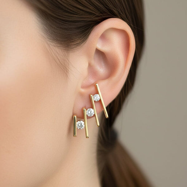 Jose Hess Diamond Ear Climbers 14K Gold Vintage Earrings - Boylerpf