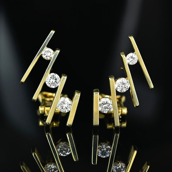 Jose Hess Diamond Ear Climbers 14K Gold Vintage Earrings - Boylerpf