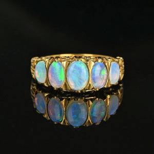 Vintage Gold Half Hoop Five Stone Opal Ring Band - Boylerpf