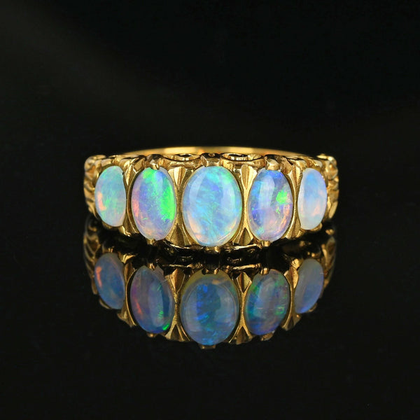 Vintage Gold Half Hoop Five Stone Opal Ring Band - Boylerpf