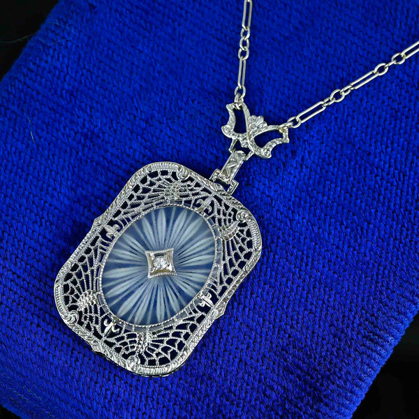 Art Deco Rock Crystal Starburst Diamond Necklace - Boylerpf