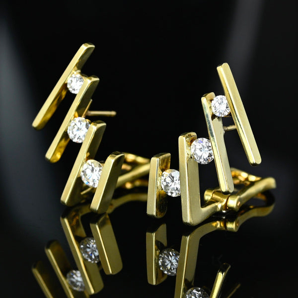 Jose Hess Diamond Ear Climbers 14K Gold Vintage Earrings - Boylerpf