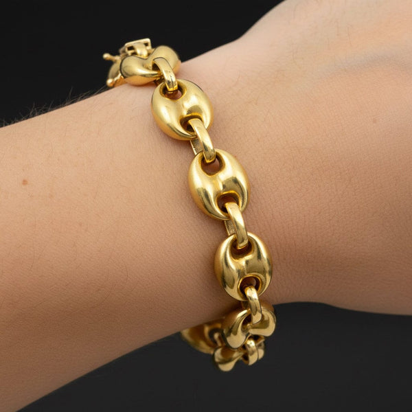 Vintage Solid 14K Gold Mariner Link Bracelet, 29.6g