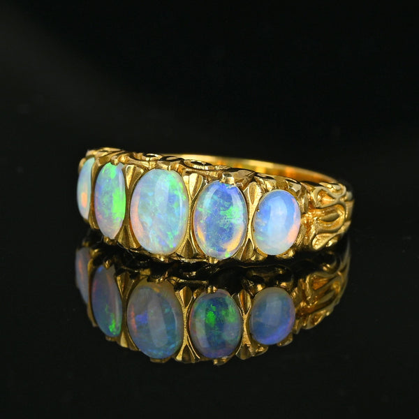 Vintage Gold Half Hoop Five Stone Opal Ring Band - Boylerpf