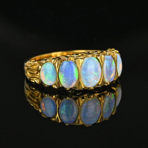 Vintage Gold Half Hoop Five Stone Opal Ring Band - Boylerpf