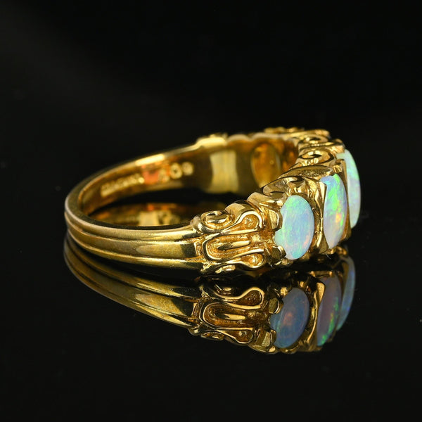 Vintage Gold Half Hoop Five Stone Opal Ring Band - Boylerpf