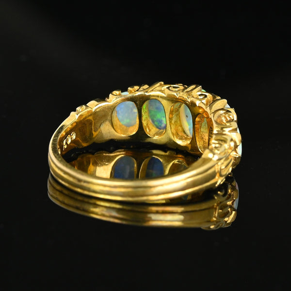 Vintage Gold Half Hoop Five Stone Opal Ring Band - Boylerpf