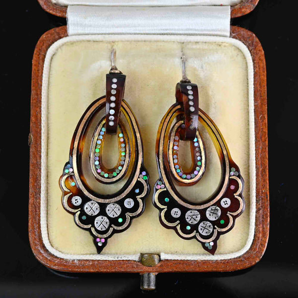Antique Victorian Gold Silver Double Hoop Pique Earrings - Boylerpf