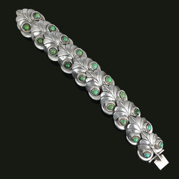 Vintage Taxco Turquoise Sterling Silver Los Castillo Style Bracelet