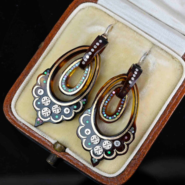 Antique Victorian Gold Silver Double Hoop Pique Earrings - Boylerpf
