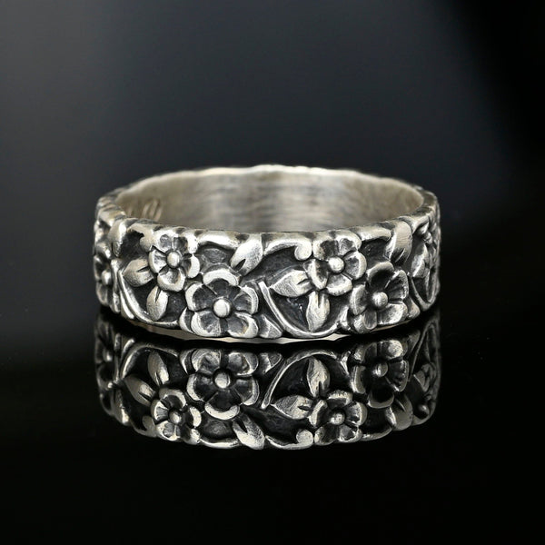 Antique Forget Me Not Sterling Silver Ring Eternity Band - Boylerpf