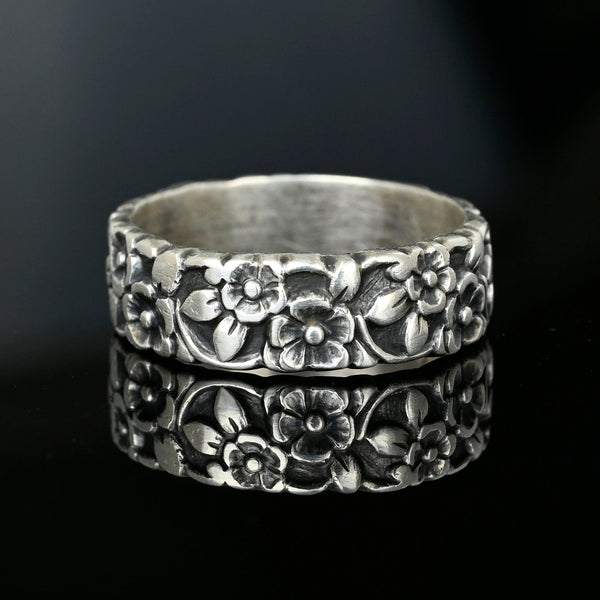 Antique Forget Me Not Sterling Silver Ring Eternity Band - Boylerpf