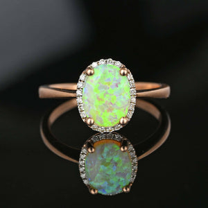 Rose Gold Diamond Cluster Halo Opal Ring - Boylerpf