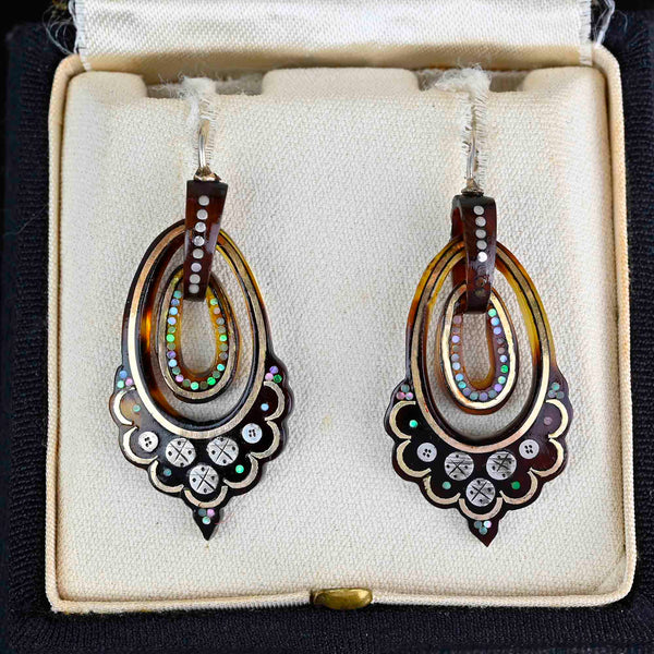 Antique Victorian Gold Silver Double Hoop Pique Earrings - Boylerpf