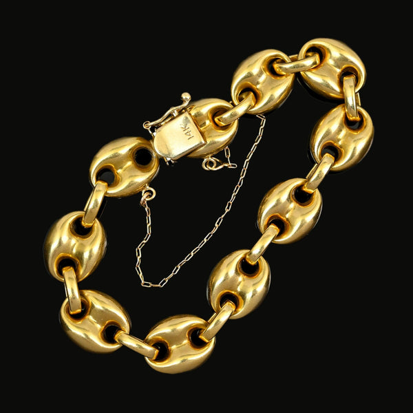 Vintage Solid 14K Gold Mariner Link Bracelet, 29.6g