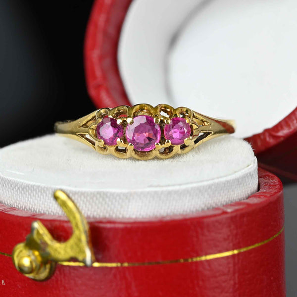 Vintage English Gold Three Stone Ruby Ring Band - Boylerpf