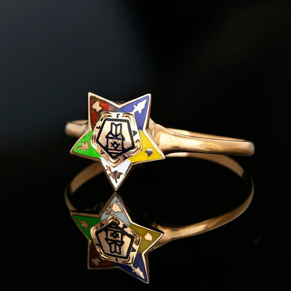 Vintage 1930s Enamel OES Fraternal Masonic Star Ring - Boylerpf