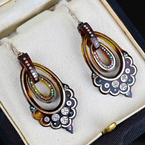 Antique Victorian Gold Silver Double Hoop Pique Earrings - Boylerpf