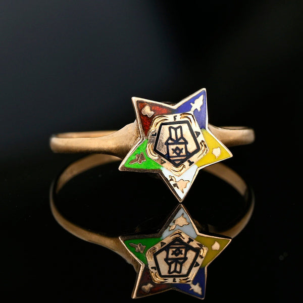 Vintage 1930s Enamel OES Fraternal Masonic Star Ring - Boylerpf