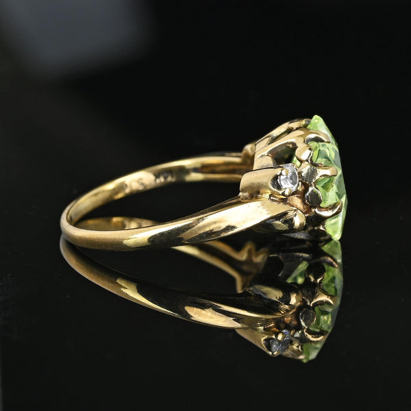 Retro Gold Floral Fancy Cut Green Spinel Ring, Sapphire Accents - Boylerpf