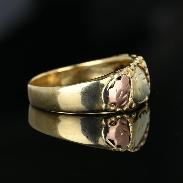 Vintage Wide Tricolor Gold Leaf Ring Band - Boylerpf