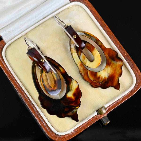 Antique Victorian Gold Silver Double Hoop Pique Earrings - Boylerpf