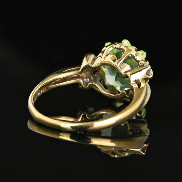 Retro Gold Floral Fancy Cut Green Spinel Ring, Sapphire Accents - Boylerpf