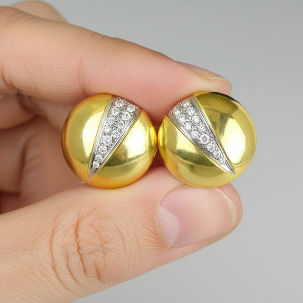 14K Yellow Gold Diamond Dome Earrings Omega Back 0.40ct - Boylerpf