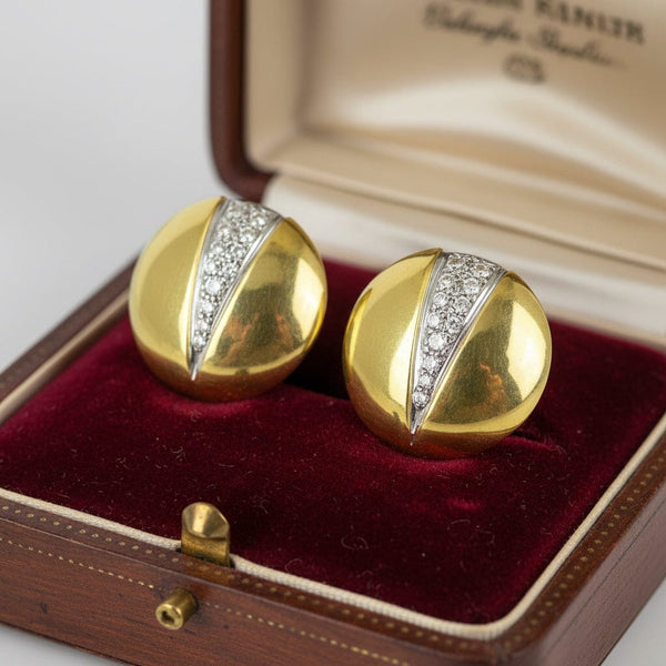 14K Yellow Gold Diamond Dome Earrings Omega Back 0.40ct - Boylerpf