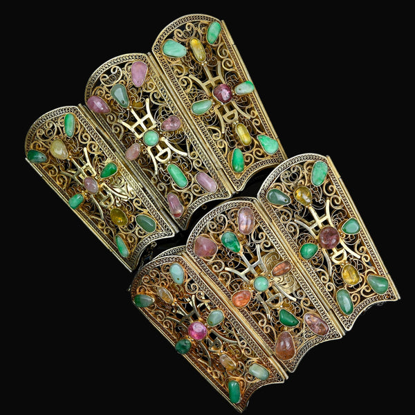Vintage Wide Sterling Silver Filigree Gemstone Cuff Bracelet